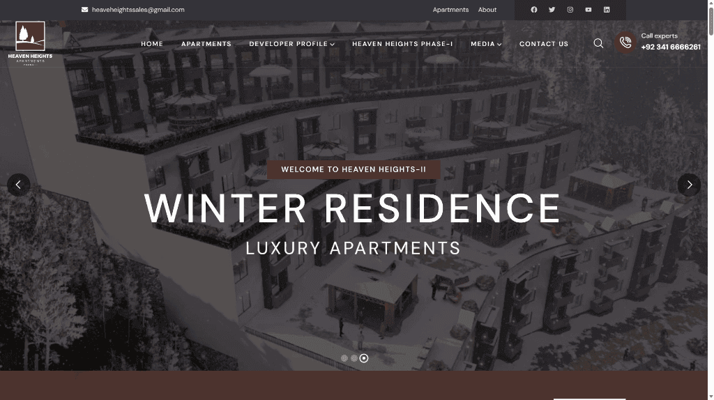 Heaven Heights II luxury residential apartments and winter residence architecture showcase website