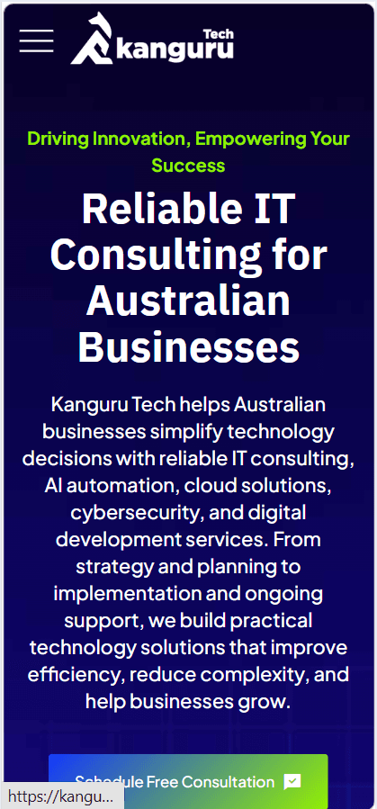 Kanguru Tech mobile responsive IT solutions and cloud support portal