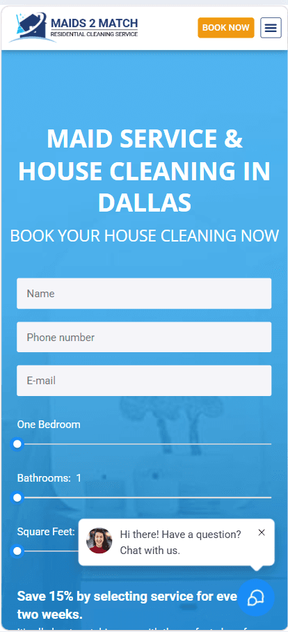 Maids2Match mobile home cleaning service booking form and schedule checkout