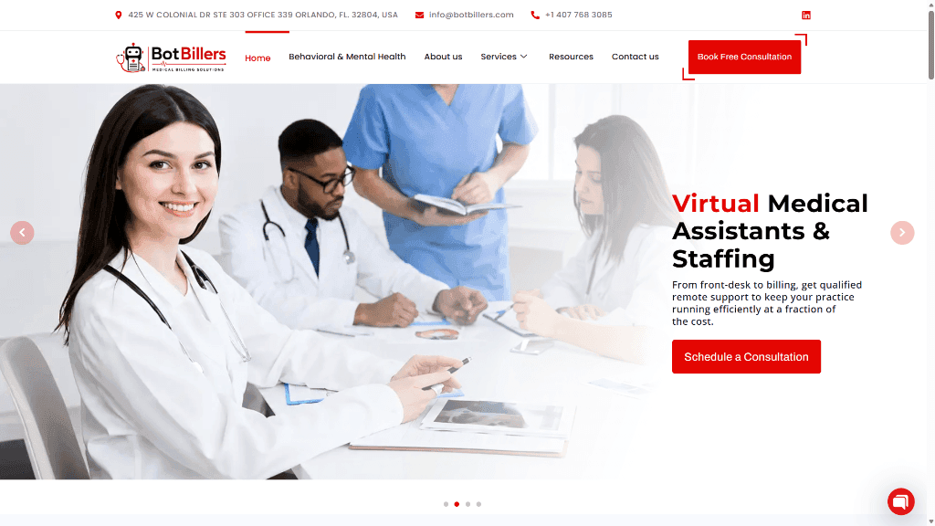 BotBillers AI medical billing and healthcare revenue cycle management software landing page design