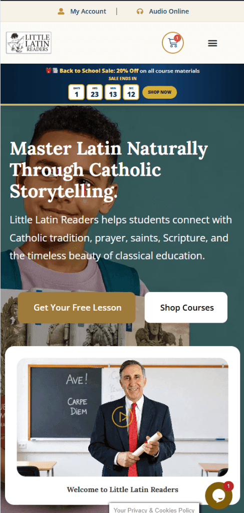 Little Latin Readers responsive mobile bookstore navigation and product catalog