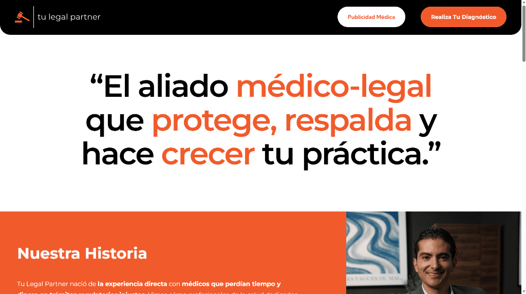 Tu Legal Partner medical-legal defense firm website design in Spanish converted from Figma to WordPress
